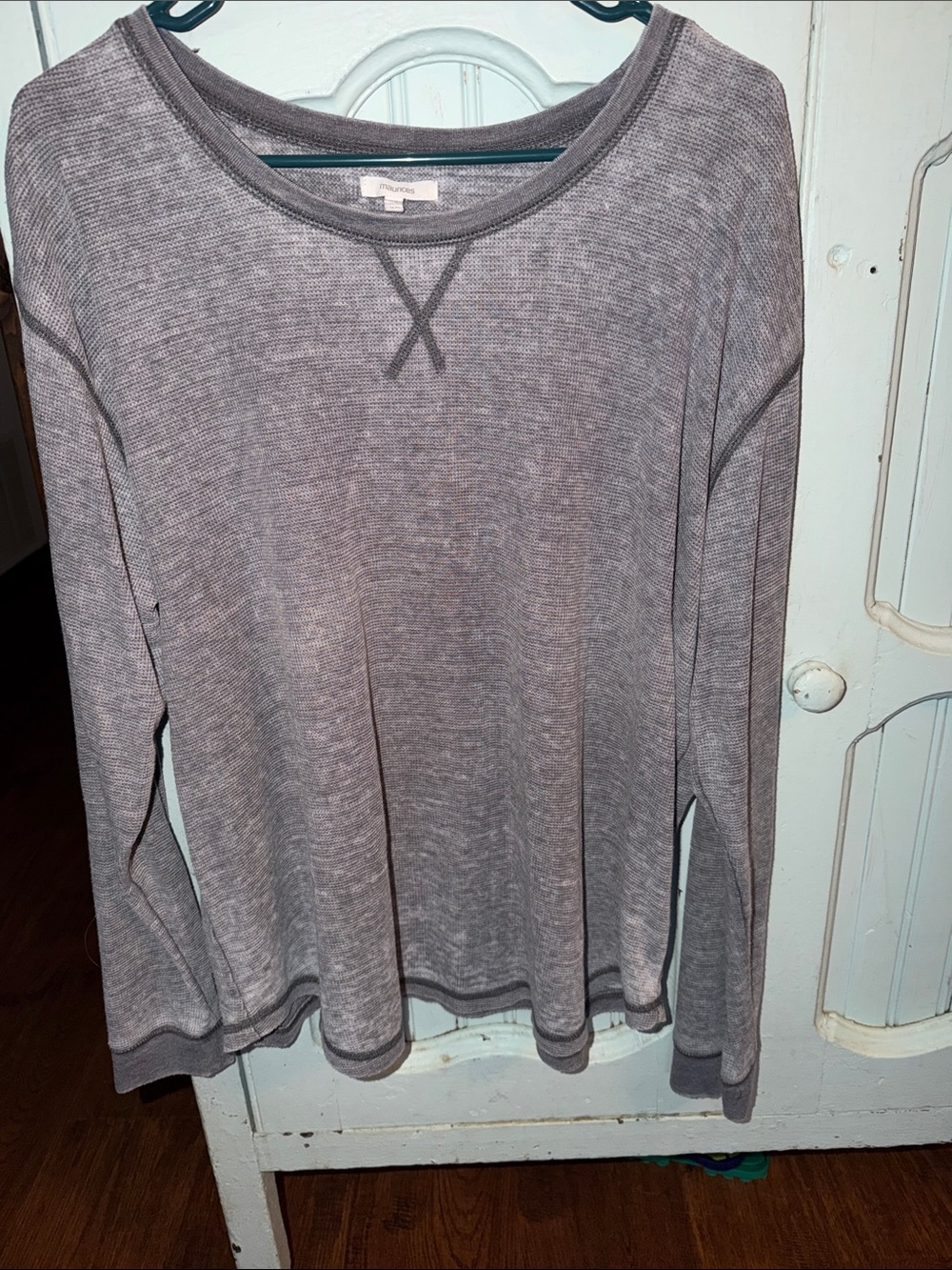 Maurices Long Sleeve Waffle Knit Top - Dusty Gray Vintage Looking